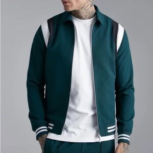 Men’s Tailored Collared Varsity Bomber Jacket Sz Medium